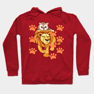 Lion cartoon with kitty on top (kids) Hoodie